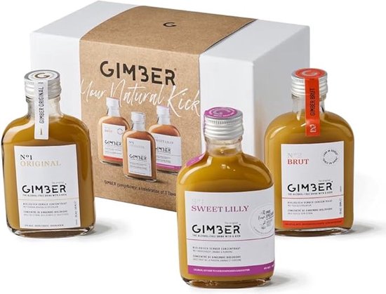 Geschenkverpakking met GIMBER Original, Brut en Sweet Lilly