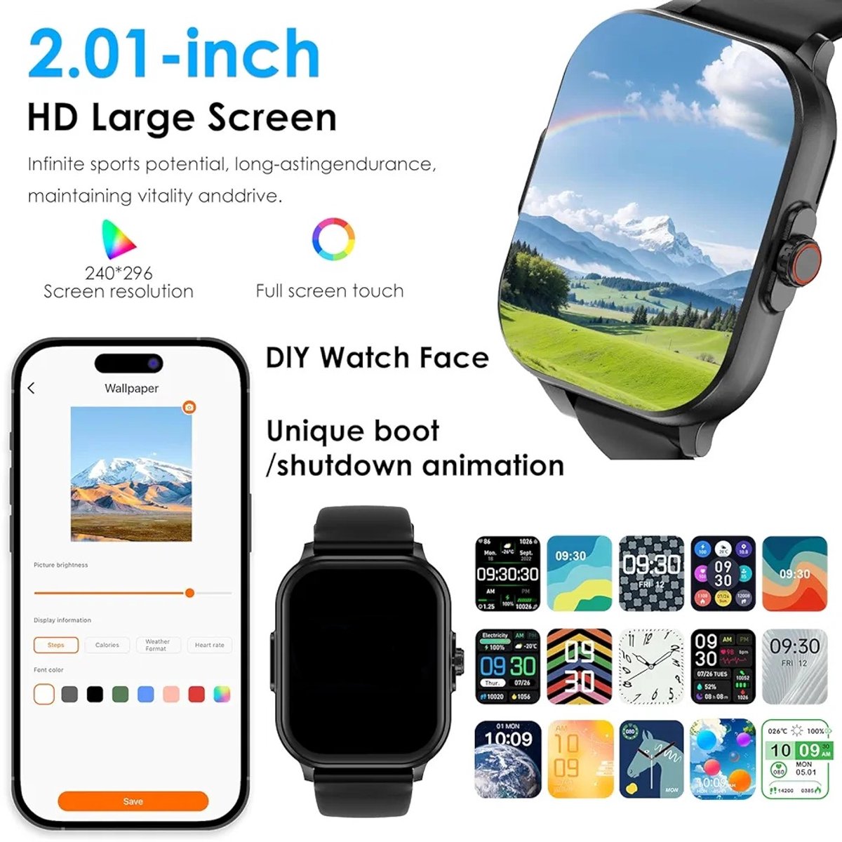 Afbeelding 3 van Nauwkeurige Smartwatch Bloedglucose ECG PPG Zwart