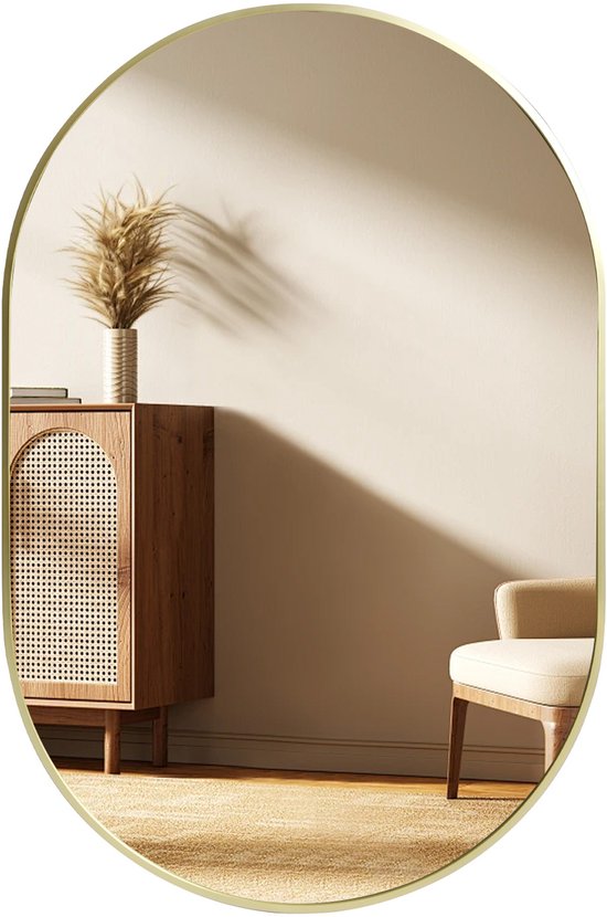 Luxaliving - Miroir mural ovale - Goud - 90 x 60 cm - Design moderne et Elegant
