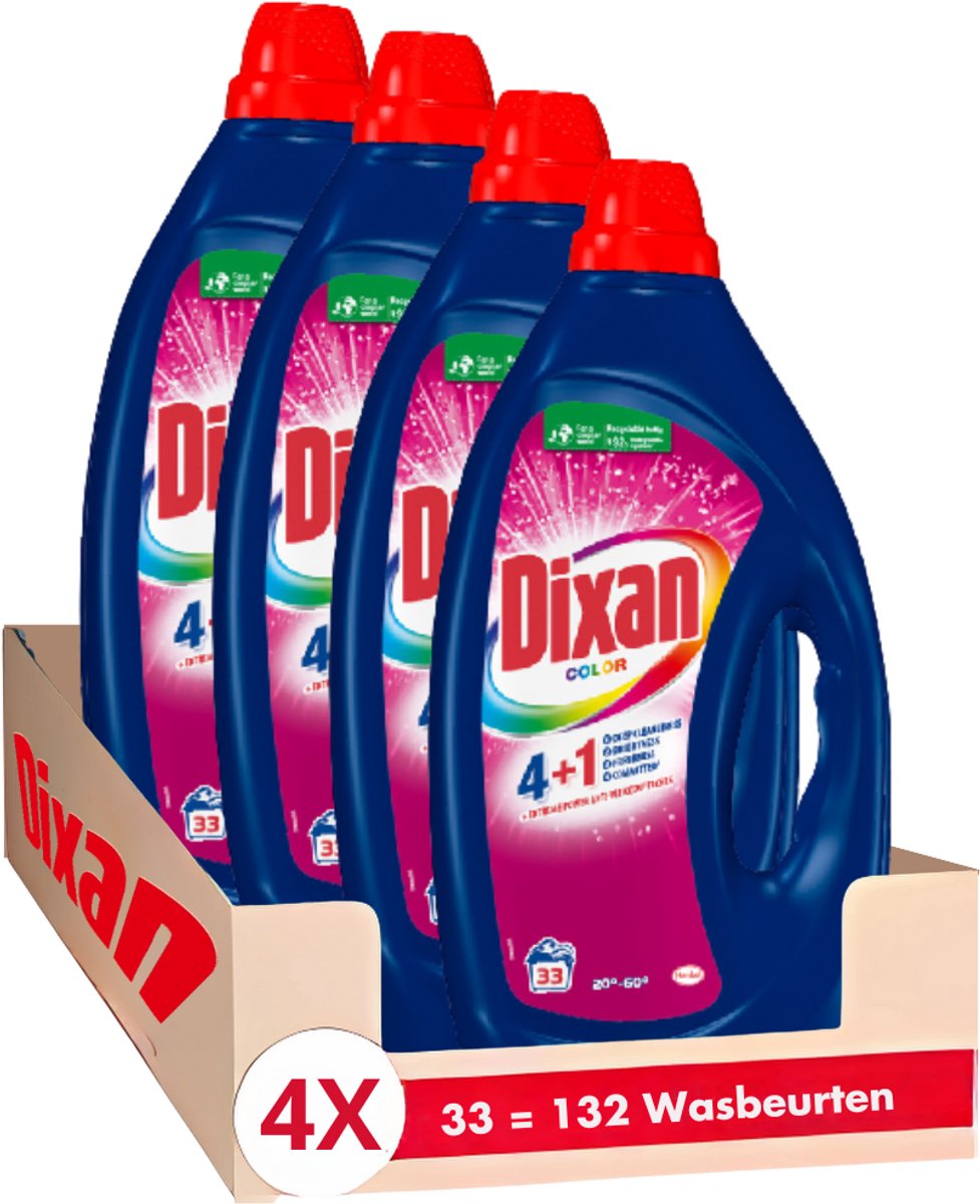 Goedkoopste Dixan - Gel Color - Vloeibaar Wasmiddel - Gekleurde Was - Respect Voor Kleuren - Krachtige Reinheid - Voordeelverpakking - 33WLx4