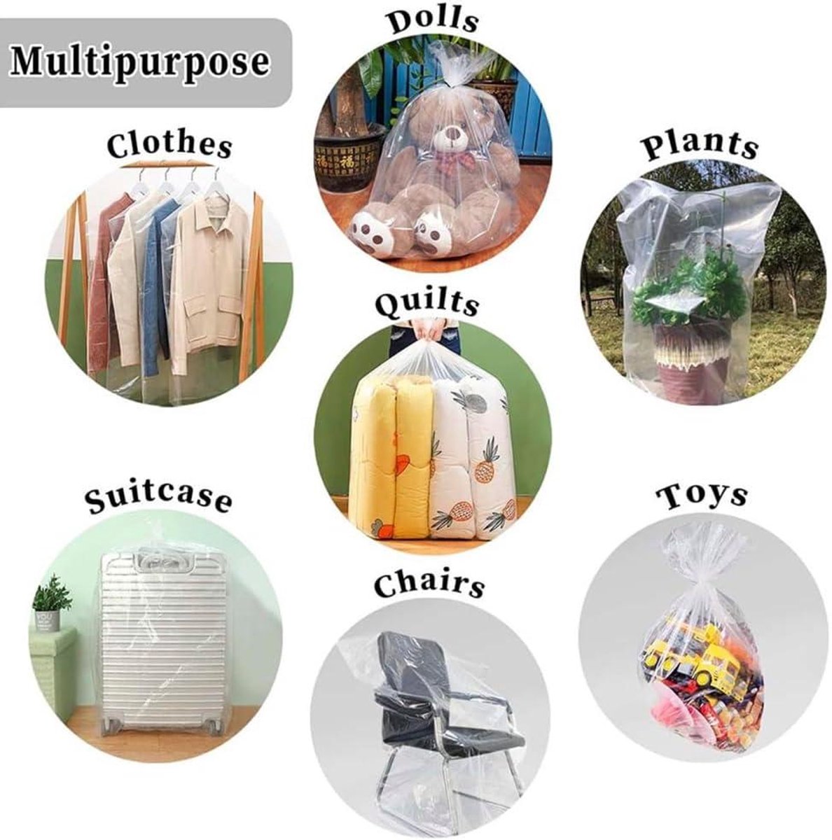 5 stuks extra grote heldere plastic opbergzakken, 100 x 120 cm