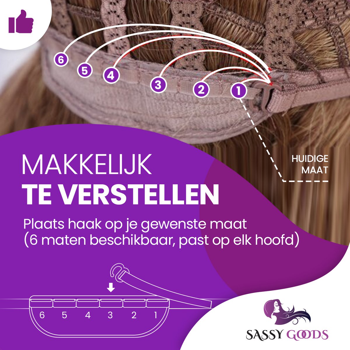 SassyGoods Bruine Pruik - Pruiken Dames Lang Haar - Verstelbaar - Wasbaar - Licht Bruin - 60 cm — afbeelding 4