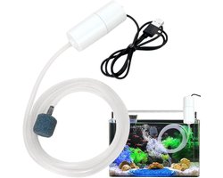 Luchtpompje Aquarium - 90 l/h - Met Luchtsteen En Siliconen Buis - USB-Poorten - Aquarium Zuurstof Pomp - USB Mini Aquarium Luchtpomp - Energiebesparende Beluchter - Draagbare Aquarium Luchtpomp - Kan Met Je Meegedragen Worden - Wit