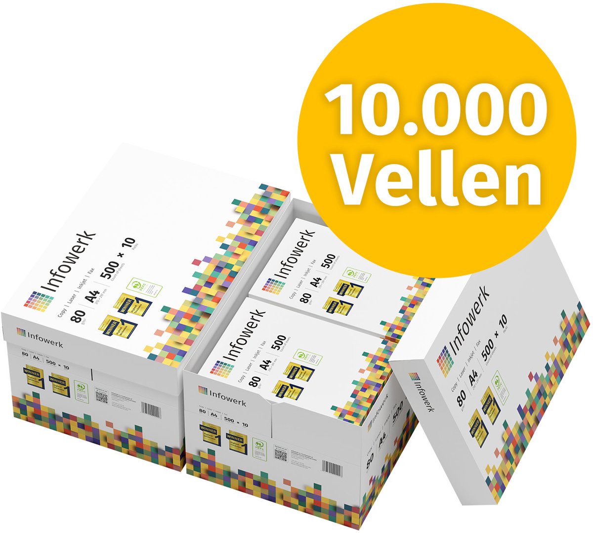Infowerk Printerpapier kopieerpapier 10000 vellen 20 x 500 A4 80g premium wit testwinnaar PEFC