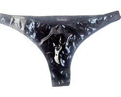 BamBella® Erotische slip- Maat S/M - Wetlook String Dames - Zwart Datex mix latex en stof ondergoed Sexy BDSM kleding