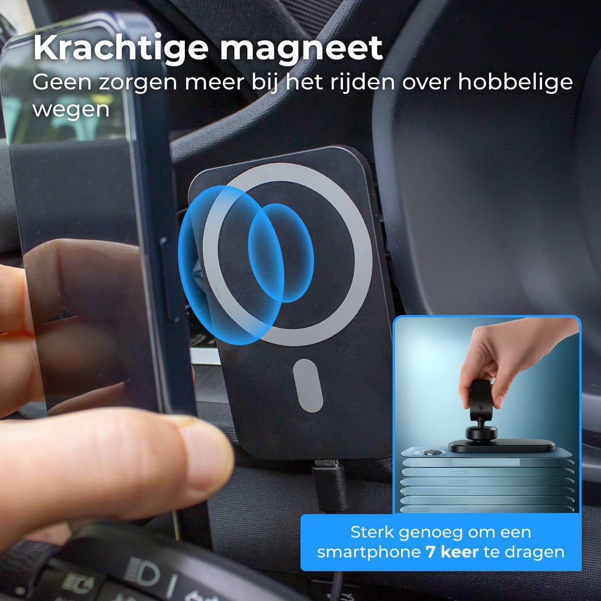 Nuvance Telefoonhouders Auto - Geschikt voor MagSafe - Telefoonhouder inclusief USB-C kabel - Draadloze Oplader - Gsm Houder Auto – foto 4