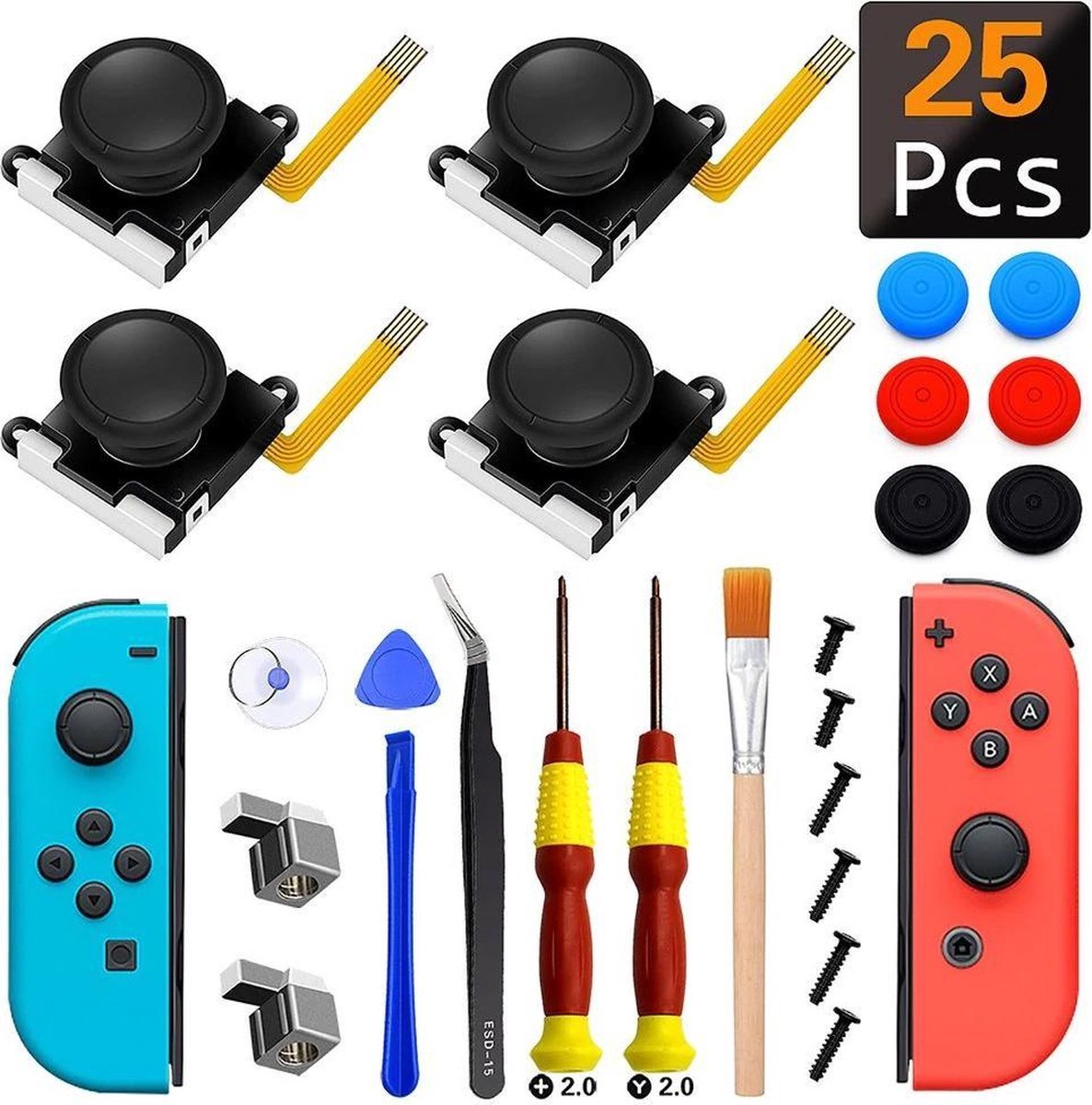 Go Go Gadget - Reparatieset - Joy-cons - Joysticks - Controller repareren - Voor 4 joysticks - 25-delig - Geschikt voor Nintendo Switch