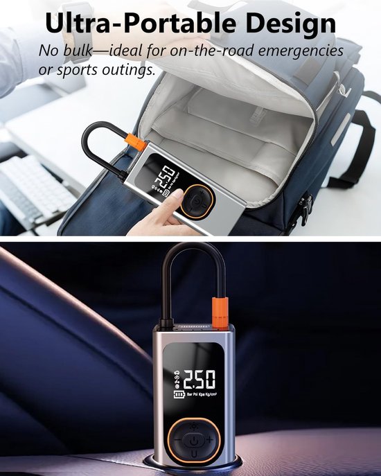 Fietspomp - fietspomp elektrisch - fietspompen - Draagbare luchtcompressor - 150 PSI draadloze elektrische mini-autocompressor - met 4000 mAh powerbank - digitaal LCD- en LED-scherm - voor fietsen, motorfietsen, scooters en ballen van Merkloos — afbeelding 3