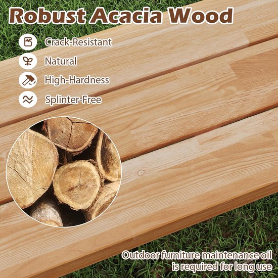 GOPLUS Tuinbank, 3-zits, outdoor, van acaciahout en metaal, belastbaar tot 213 kg, weerbestendig, met decoratieve rugleuning, armleuning, lattenbodem, parkeerbank voor tuin, erf, veranda