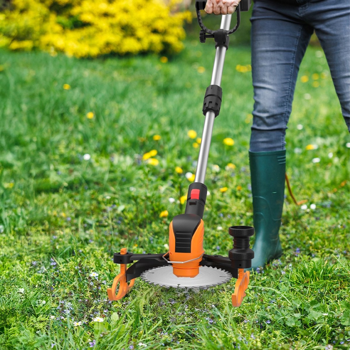 21V elektrische grasmaaier - Hoek-/lengteverstelbaar - Veiligheidsvergrendeling - Wordt geleverd met 3 messen, kantensnijder, bosmaaier - Wordt geleverd met installatiegereedschap en handschoenen – foto 5