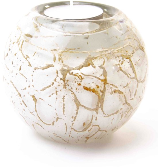 Loranto - Mini urn Waxinelichthouder -Wit/Bladgoud - Kleine Urnen