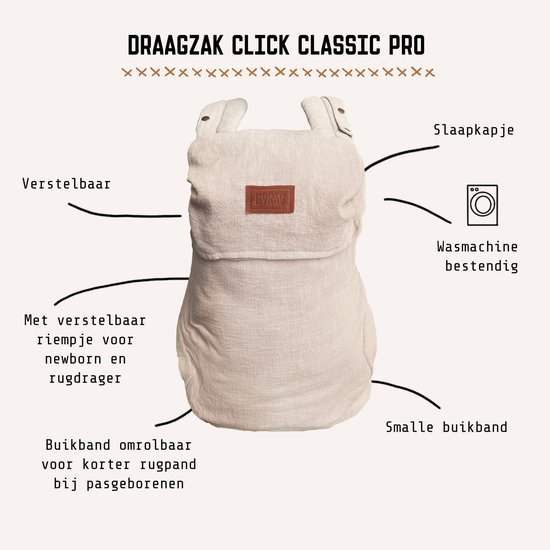 ByKay Draagzak Click Carrier Classic Pro - Ergonomische Draagzak Baby vanaf Geboorte tot 2 Jaar / Tot 18 KG - Comfortabel & Snel met Click & Go - voor Buik, Heup en Rug - Linnen Oat van Merkloos — afbeelding 4