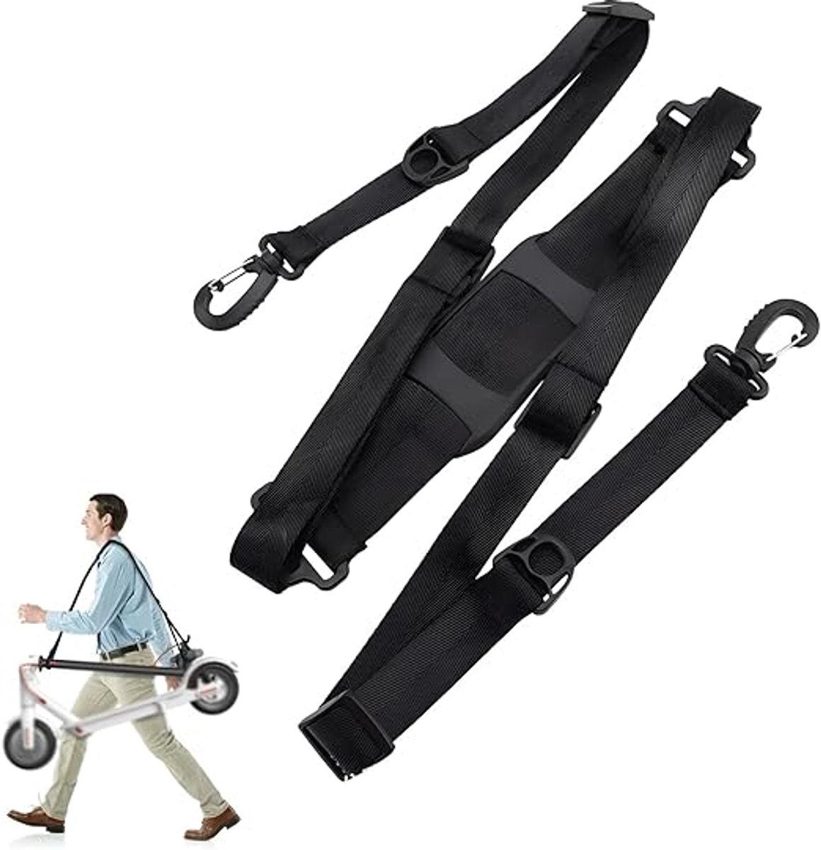 Zwarte schouderriem, draagriem, loopfiets, universele verstelbare schouderriem voor kinderfietsen, schouderriem, scooteraccessoires voor Xiaomi Mijia M365 elektrische step, yogamat, laptoptas