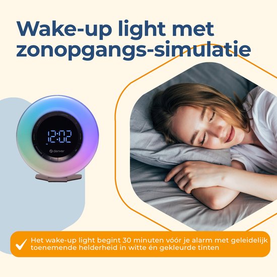 Denver Wake Up Light - FM Wekkerradio - Snooze - Lichtwekker - White Noise - CRL342