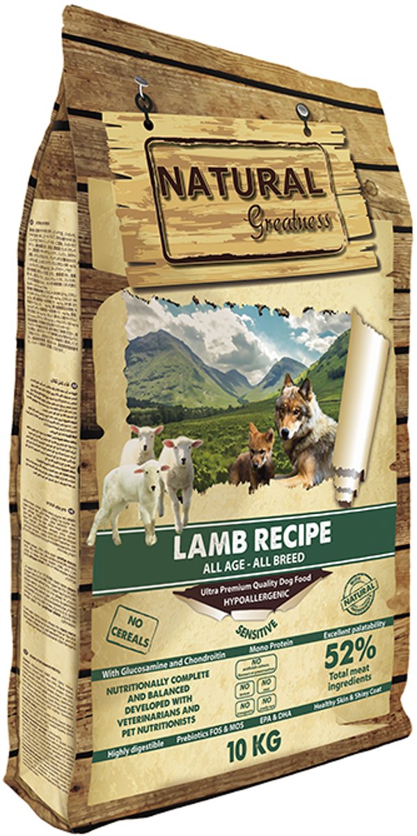 Natural greatness Hondenvoer Natural Greatness - Hypoallergeen Lamsvlees 10kg - Tarwevrij, Actieve Honden Voeding
