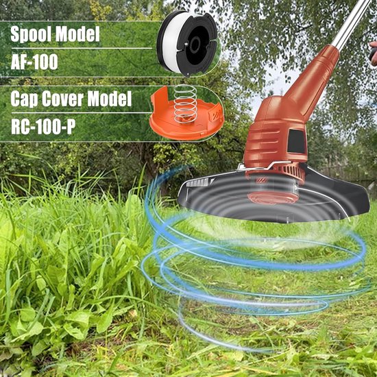 8x Draadspoelen geschikt voor Black en Decker Grastrimmer - Draadspoel - Compatibel geschikt voor AF-100, AF-100-3ZP, AF-100-BKP - met Spoeldeksel RC-100-P - Lengte 9,15 m - 8 Spoelen + 2 Hoes + 2 Lente - Gazongereedschapaccessoire - Trimmerdraad van Merkloos	 — afbeelding 3