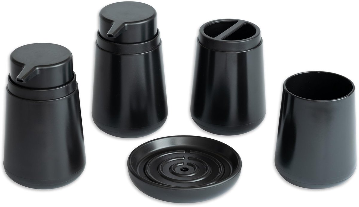 Ibenzoa® Stijlvolle en Functionele 5-delige Badkamerset in Mat Zwart voor Moderne Badkamers