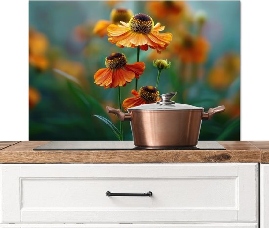 Spatscherm Keuken - Kookplaat Achterwand - Spatwand Fornuis - 90x60 Cm Spiraal Met Een Koperen Structuur Aluminium Wanddecoratie Muurbeschermer