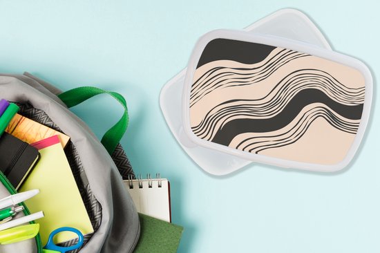 Lunch Box Wit - Lunch Box Vagues - Zwart - Couleur Sable - Lunch Box 18x12x6 cm - Lunch Box Pain - Boîtes à pain pour Enfants et Adultes
