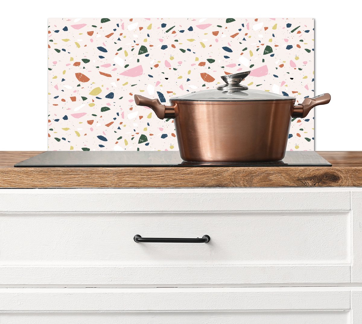 Spatscherm keuken 60x30 cm - Kookplaat achterwand Terrazzo - Patroon - Kleurrijk - Muurbeschermer - Spatwand fornuis - Hoogwaardig aluminium