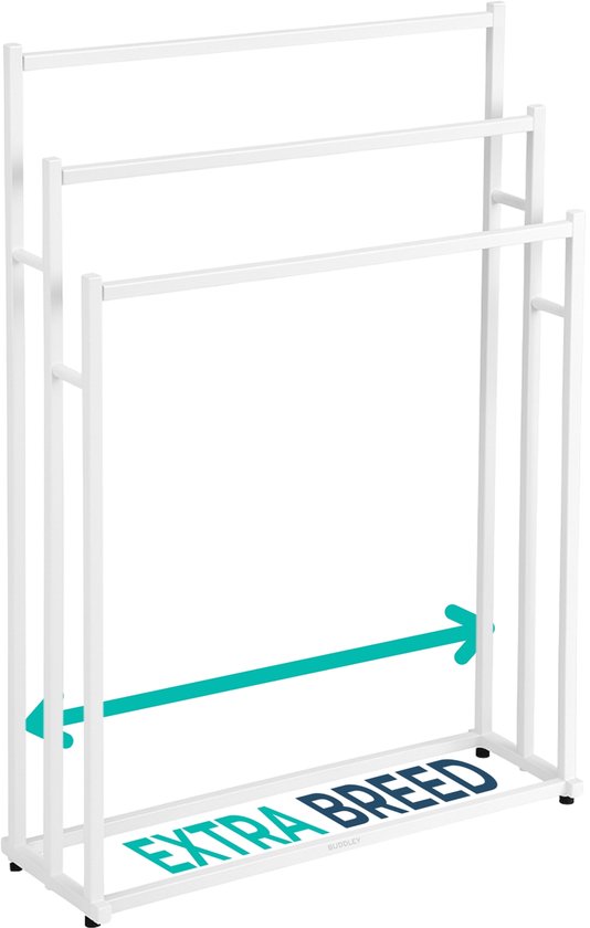 Porte-serviettes BUDDLEY - Wit - 60 cm de large - Salle de bain - Porte-serviettes - Barre porte-serviettes - Porte-serviettes - Sur pied - Échelle porte-serviettes - Porte-serviettes - Autonome - Porte-serviettes - Porte-serviettes sans perçage
