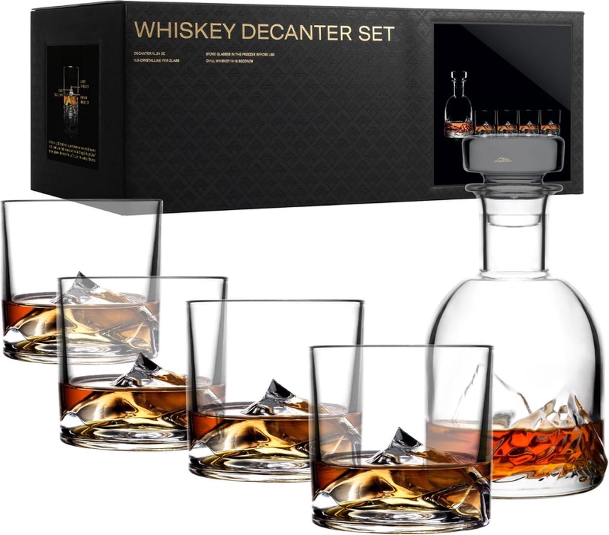 Thuys – Everest 5 Stuks Whiskyglazen – Van Kristal Met Whiskykaraf Cadeau – Voor Mannen