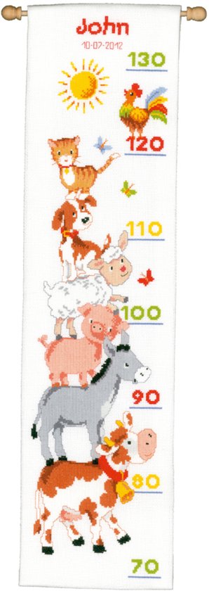 Vervaco - Telpakket kit - Geboorte - Groeimeter - Boerderijdieren - PN-0144082 - Borduren - Borduurpakket - Borduurpakket geboorte - Borduurpakket volwassenen