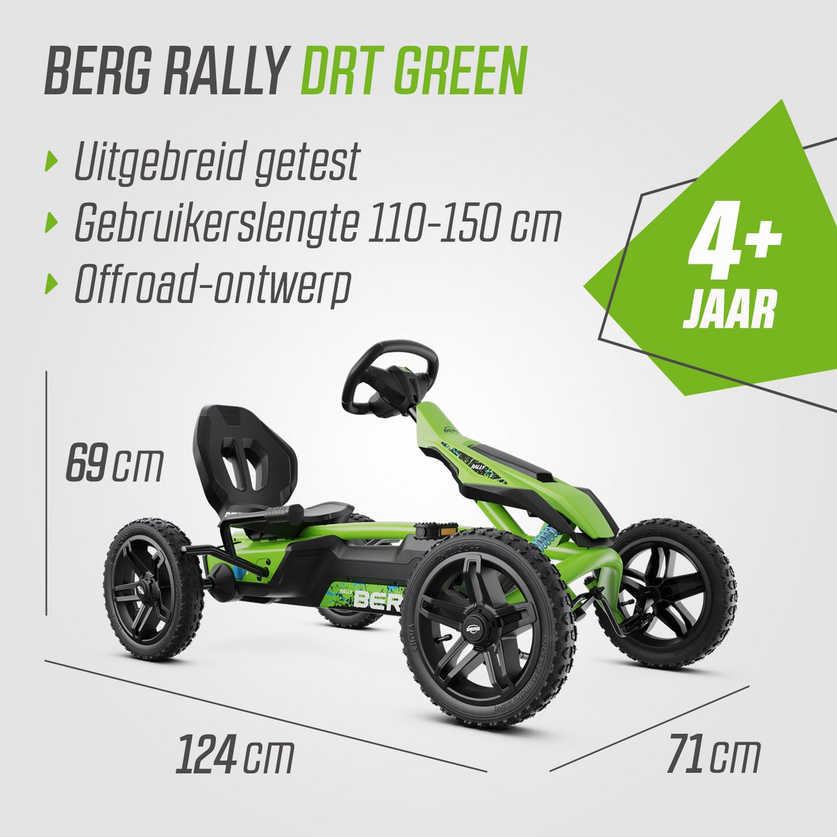 BERG Rally DRT Green Skelter - Soundbox Race - Verstelbare stoel - Schokabsorberende off-road veren - 4+ Jaar - Groen — afbeelding 8