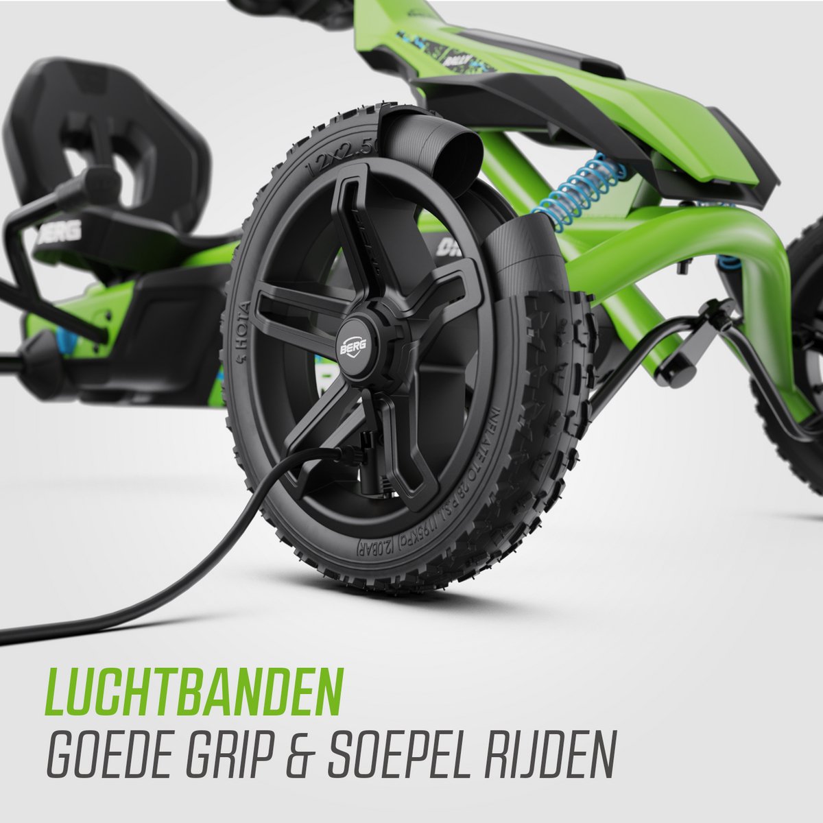 BERG Rally DRT Green Skelter - Soundbox Race - Verstelbare stoel - Schokabsorberende off-road veren - 4+ Jaar - Groen — afbeelding 13