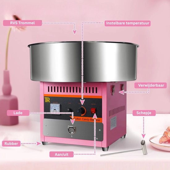 Professionele Suikerspinmachine – 1000W – Ø52cm – RVS – Voor Thuis & Evenementen — afbeelding 2