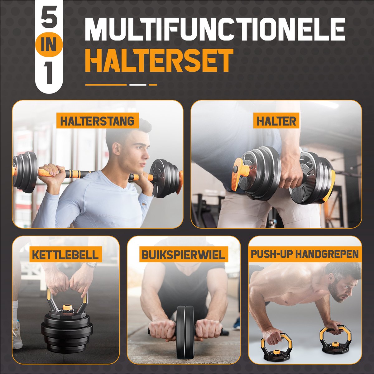 Gewichten Set voor Dumbbells Barbell en Kettlebells - 20KG Verstelbare Halterset met Extra Veiligheidsmoer & Slot - Thuis Fitness – foto 2