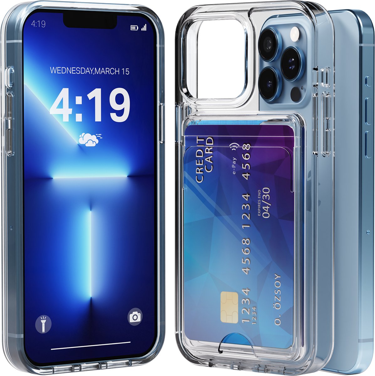 Hoesje geschikt voor iPhone 13 Pro Hoes met Pasjeshouder - Transparant - Met Kaarthouder - Kristalhelder - Hard Case