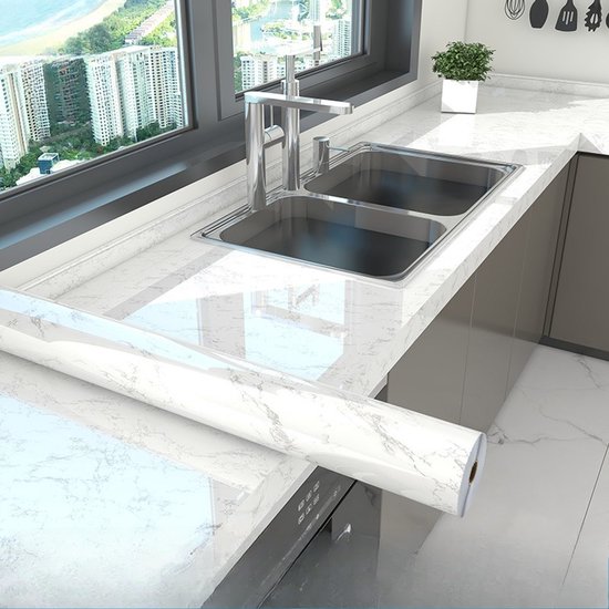 1 Rollen Zelfklevend Behang - Muurdecoratie - Waterbestendig en Hittebestendig - PVC Interieurdecoratie - 40 cm x 5 m - Elegant wit