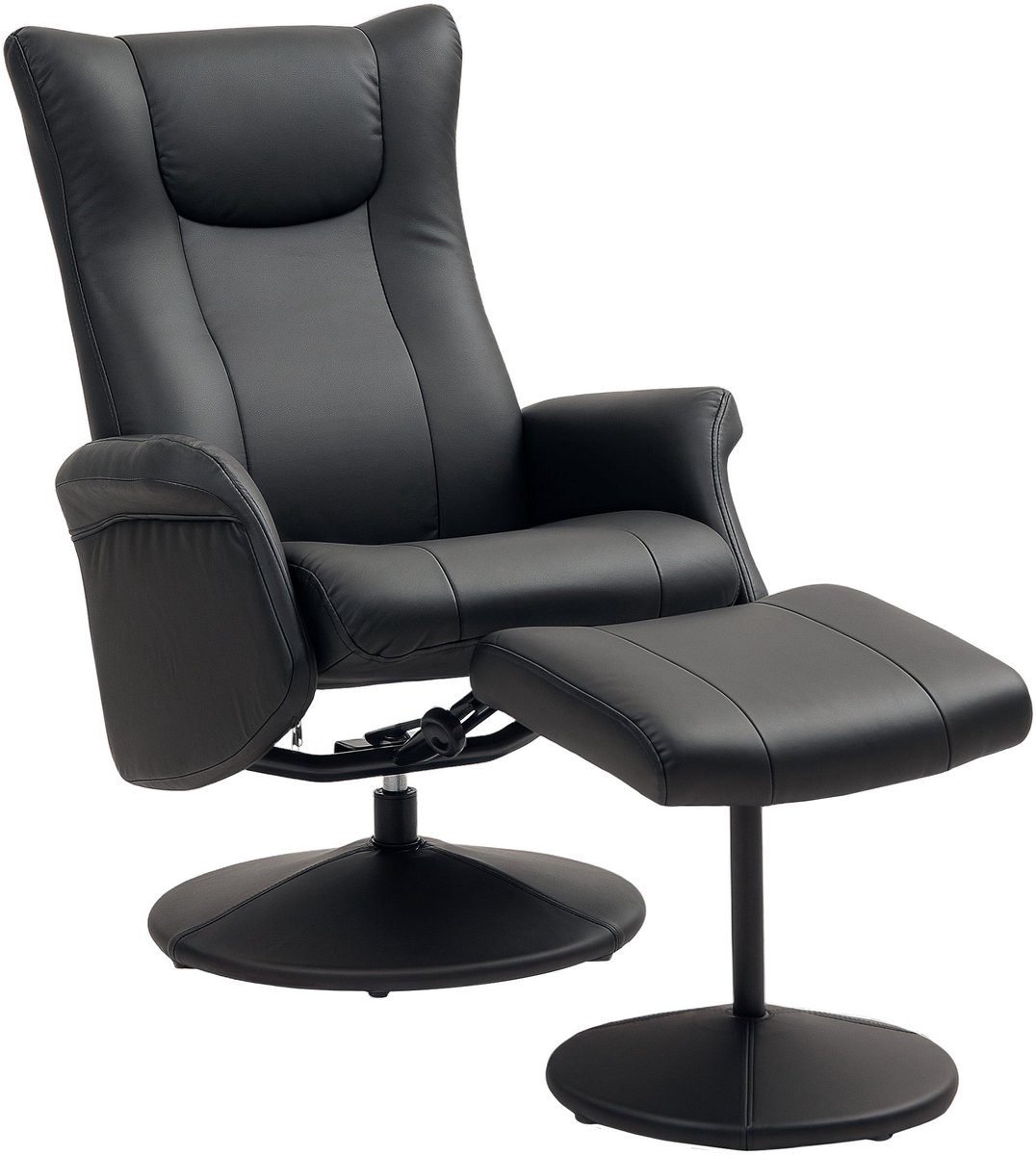 Merax Relaxfauteuil Zwart Kunstleer – Met Hocker en Verstelbare Rugleuning – 360° Draaibare TV-Stoel – Comfortabele Loungestoel voor Woonkamer tot 150 kg