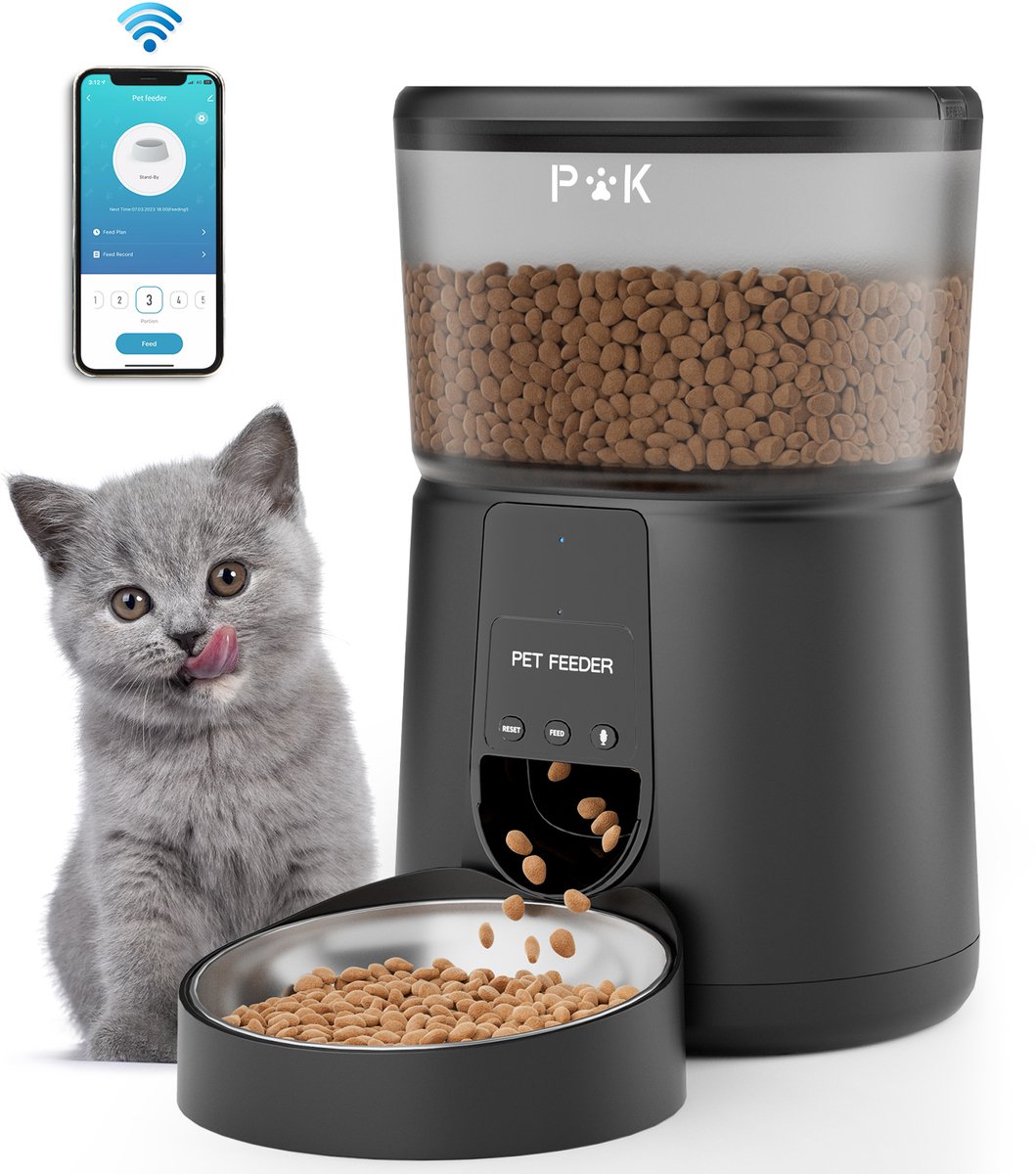 PUPPY KITTY Automatische Voerbak Zwart - Kat en Hond