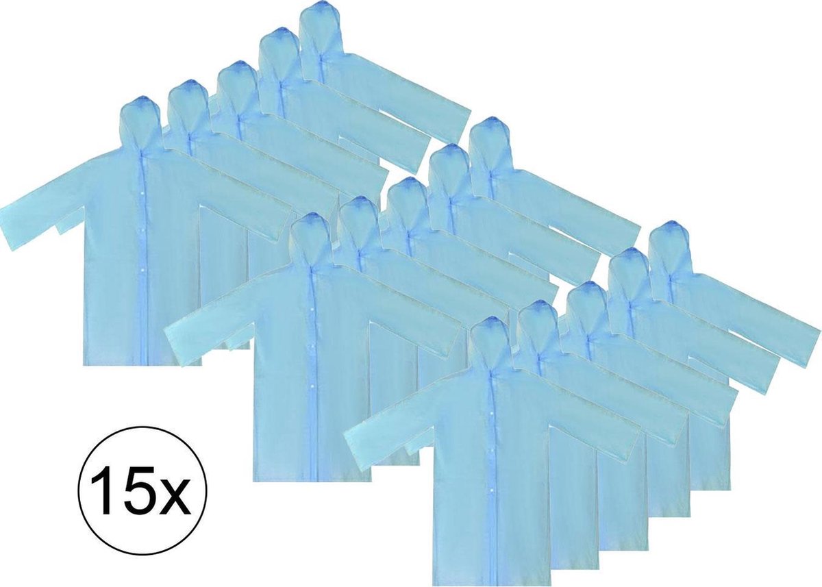 15 x wegwerp poncho - blauw - lange mouwen - capuchon