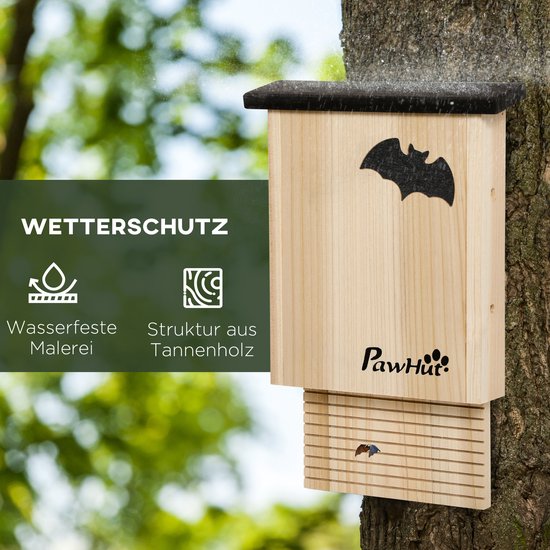 PawHut Fledermauskasten 3er- Set, Fledermaushaus, Nistkasten für Fledermäuse, Fledermausbox zum Aufhängen für Summer, Winter, Tannenholz, 25 x 6 x 37,5 cm, Naturel