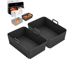 JeiibrZui Siliconen Mal voor de Airfryer - 21,5 cm - 2 Stuks - Airfryer Accessoires - Olieafvoerend Design - Zwarte Airfryer Ovenschaal
