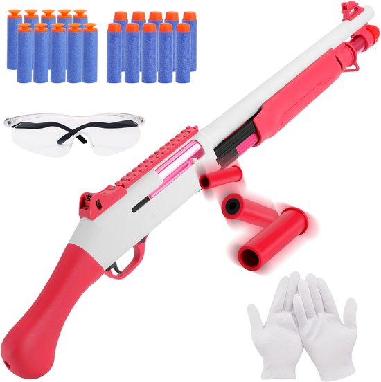 Nerf Gun met Uitwerpende Hulzen Set - Met 18 Shells + 40 Schuim Pijltjes (20 Zuignap + 20 Ronde Punt)