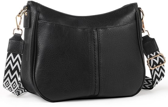 Sac bandoulière femme TAN.TOMI - Petit sac bandoulière en Cuir vegan - Large Riem réglable et poches pour cartes - Bandoulière amovible - Perfect pour les Voyages et le quotidien - Zwart