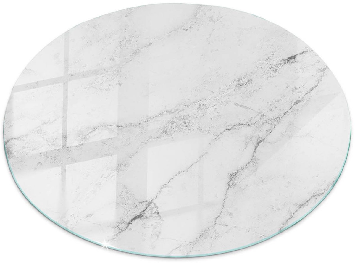 Tulup Tafelblad Glas - Marmeren Oppervlaktepatroon Veiligheidsglas - 60 cm - Wit Gehard Glas - Rond Tafelblad Glas - Glazen Tafelblad voor de Woonkamer - Glazen Plaat