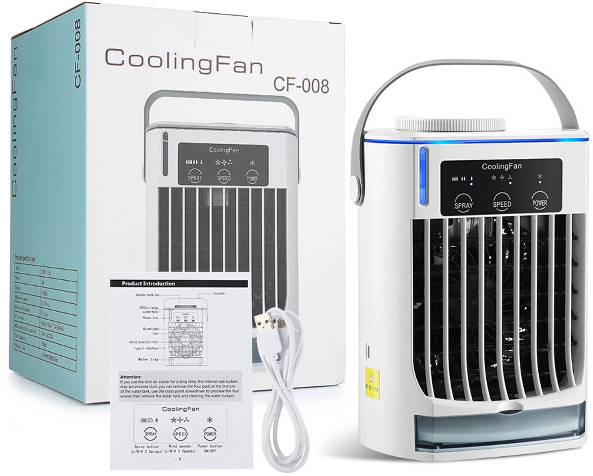 Mobiele airco zonder afvoer-mobiele airco zonder slang-3-in-1 mini-afvoerloze draagbare airconditioner-mobiele airco voor slaapkamer-3 windsnelheden, grote watertank, luchtkoeler voor slaapkamer, thuiskantoor-wit thumbnail 8