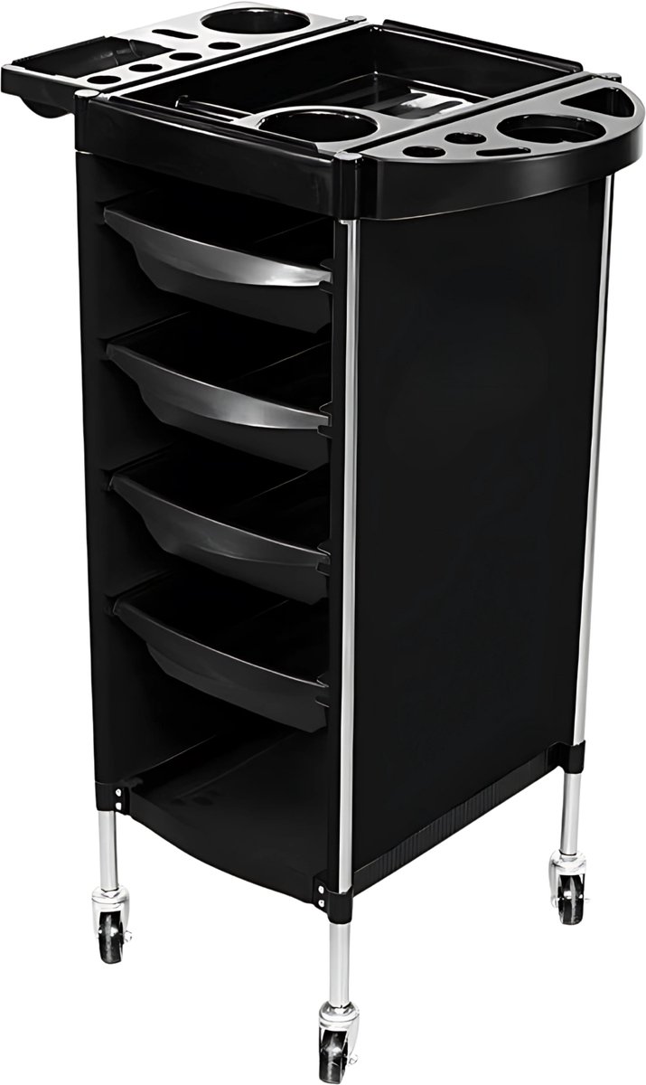 Guardian Beauty Salon Trolley - 4 wielen - Zwart - Opbergwagen - Haarstylisten en Kappers