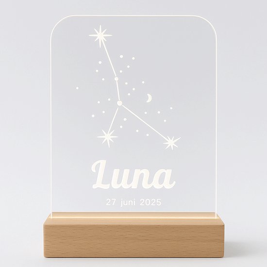 Gepersonaliseerd sterrenbeeld lampje Kreeft - Met Naam & Datum - Uniek Nachtlampje Babykamer - kraamcadeau - 11x15cm van Smartprints — afbeelding 3