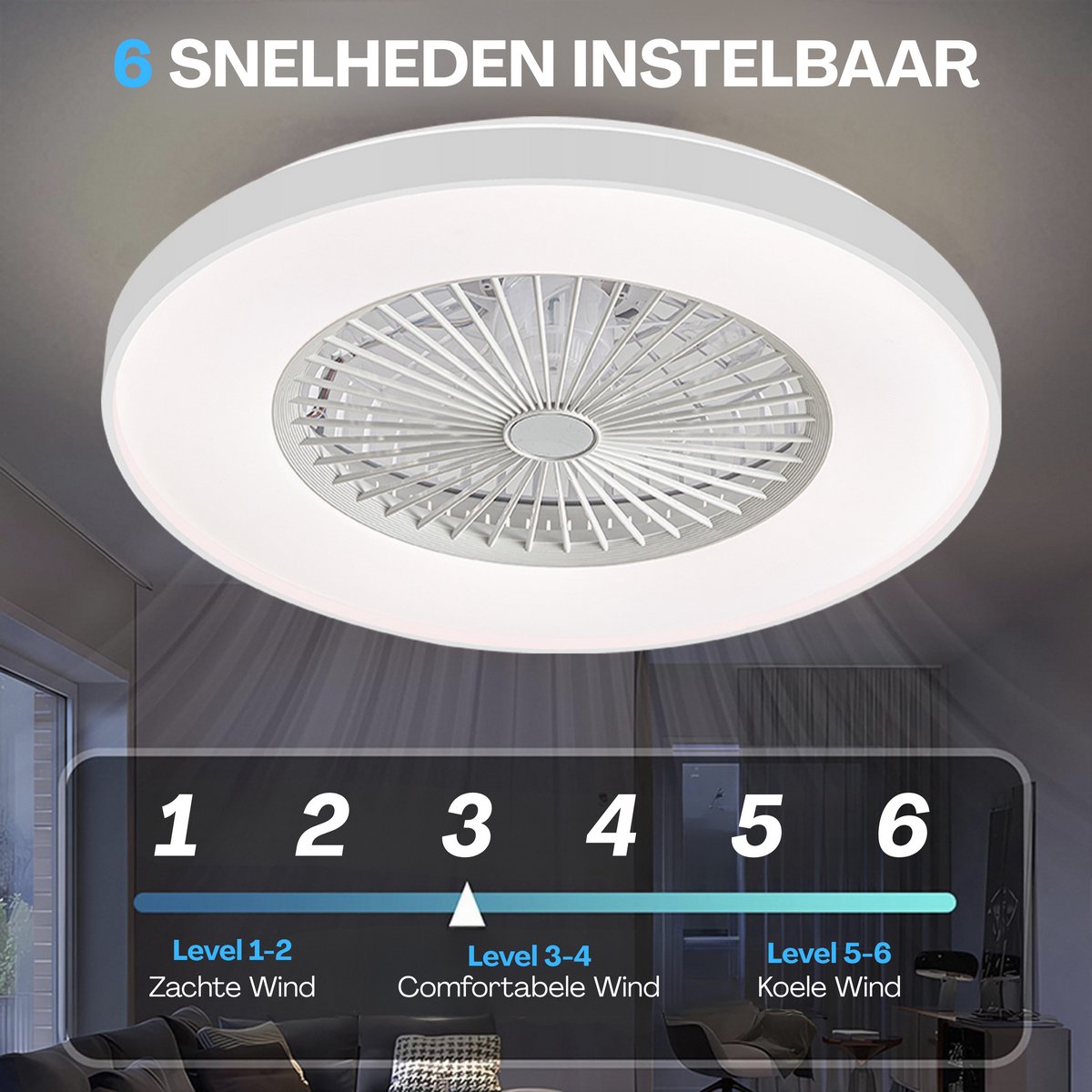 Slimme Plafondventilator met LED Verlichting - App & Afstandsbediening - Plafondlamp met Ventilator - Fluisterstil - Slaapkamer - Woonkamer - Kinderkamer - Ø50 cm - Wit thumbnail 3