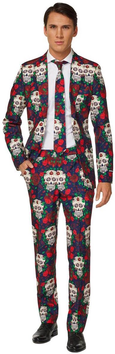 Suitmeister Day of the Dead - Heren Pak - Halloween Kostuum - Carnavalskleding - Gekleurd - Horror - Maat M