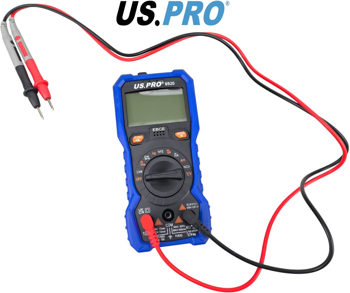Professionele intelligente multimeter meet AC en DC spanning - AC en DC stroom - weerstand - capaciteit - continuïteit - temperatuur - frequentie - AC-draaddetectie - batterijtest meten en heeft een NCV-functie (Non-contact Voltage Detection)