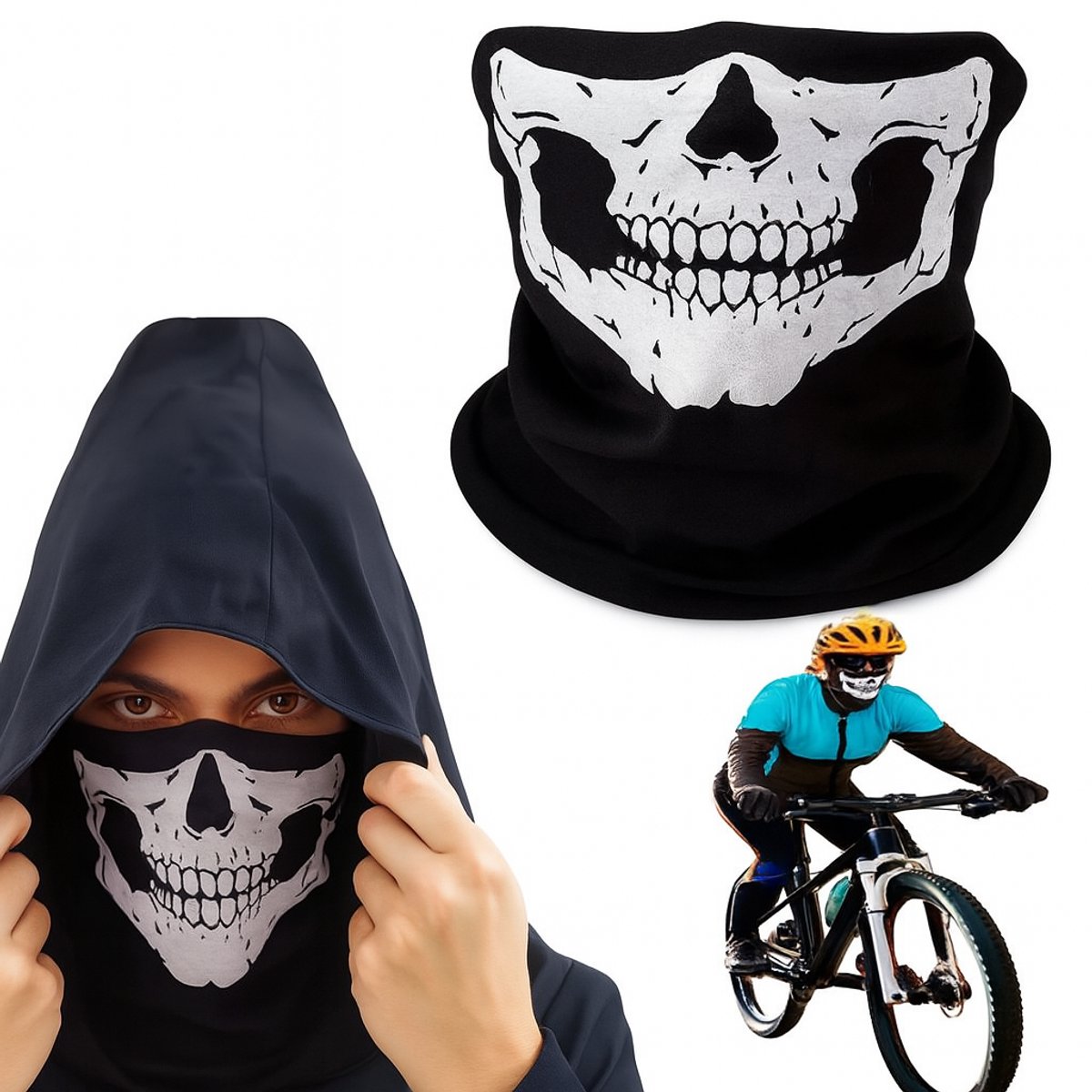 Skull Facemask I Schedelmasker I Doodskop Gezichtsmasker I Motor Bandana I UV Beschermiong I Morrijden I Neopreen Zwart