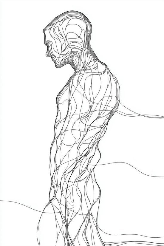 Man Poster - Lijnkunst - Minimalistisch - Kunst - Modern - Stijlvol - Zwart Wit - posters - formaat 60x90cm - Wanddecoratie - 5362KMD