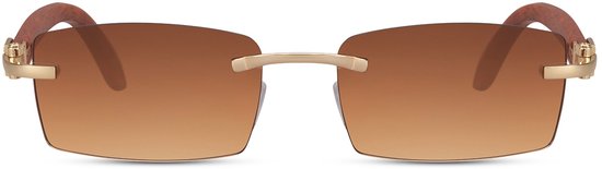 Zonnebril rechthoekig - Zonnebrillen - Festival bril - Rave bril - Glasses - Goud - Bruine glazen — afbeelding 2